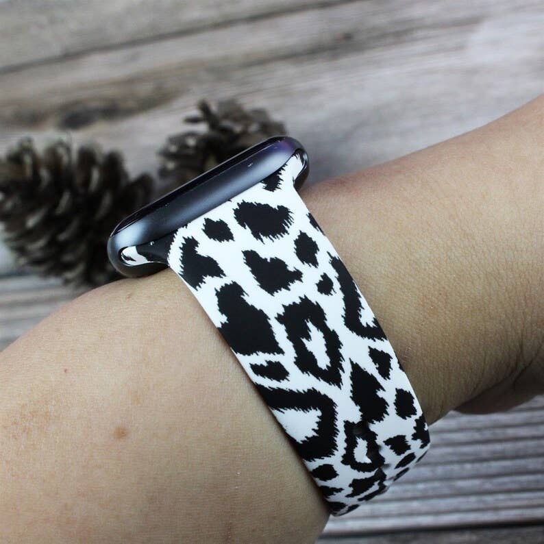 White Leopard Silicone Apple Watch Band