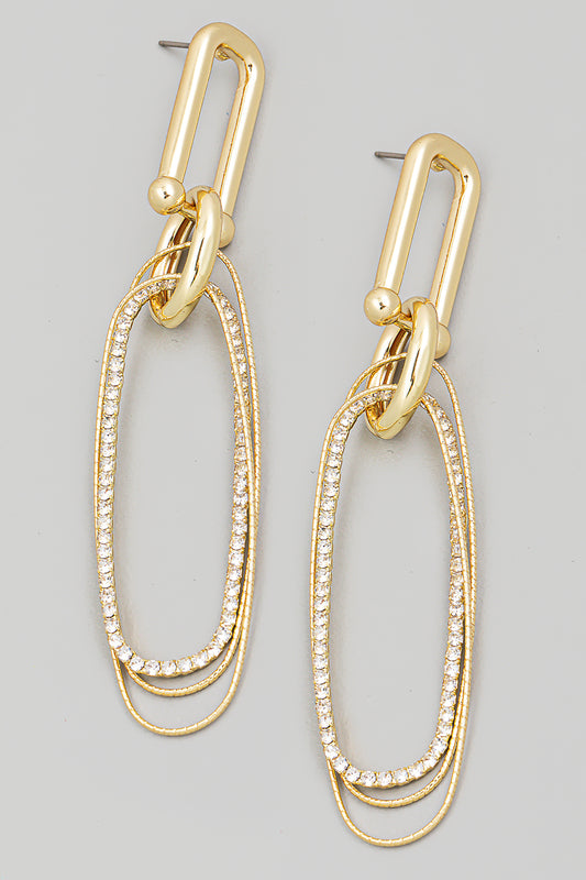 Pave Oval Link Cutout Drop Earrings