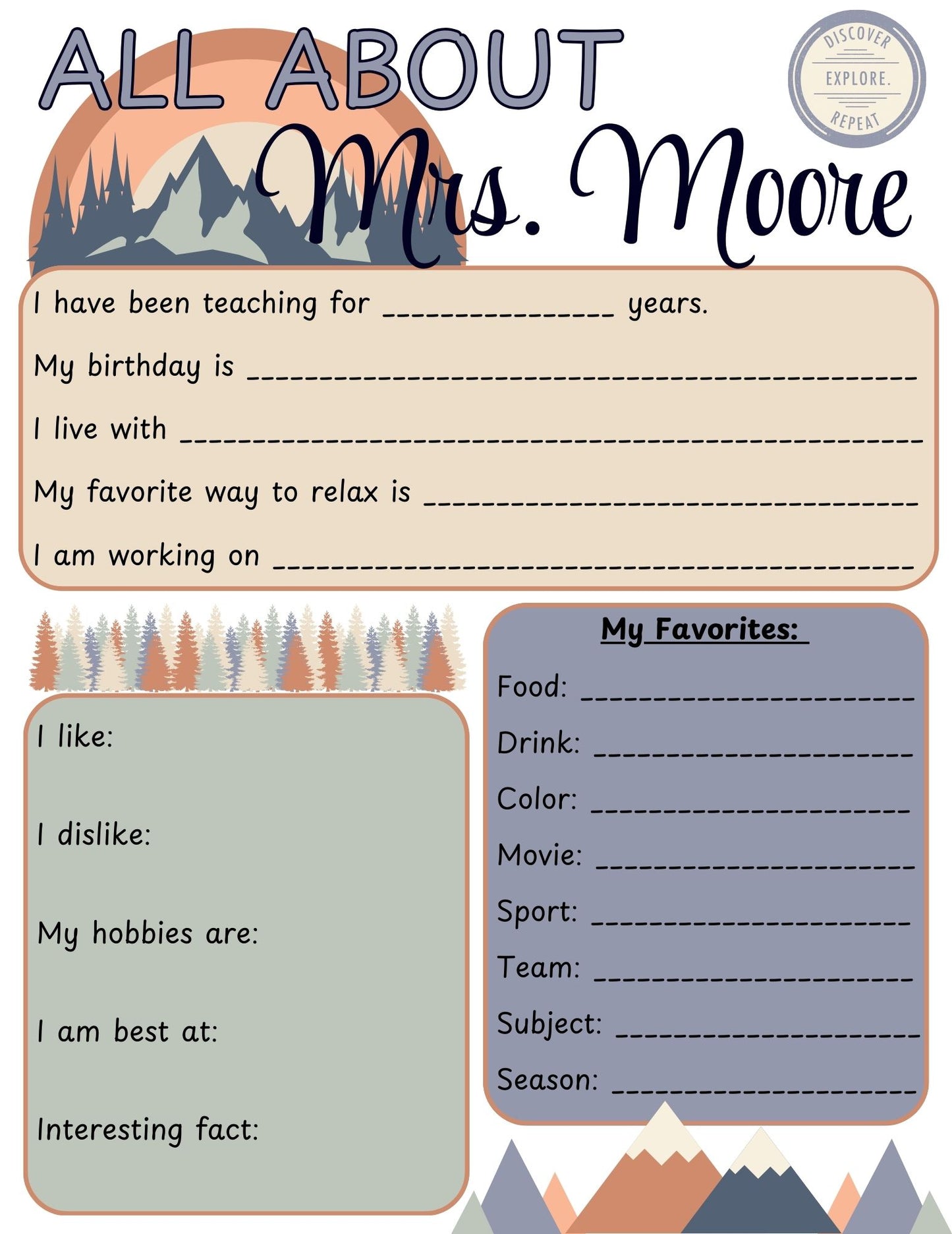 All About the Teacher - Moving Mountains Template