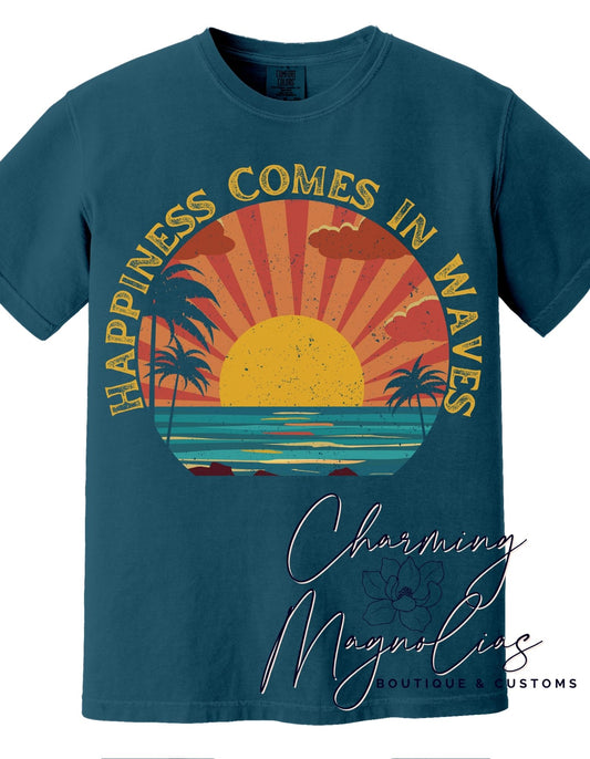 Happiness Comes in Waves' Sunset T-Shirt