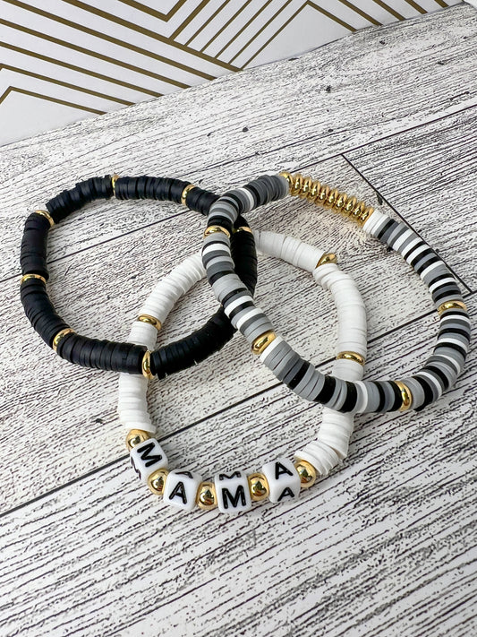 Mama Bracelet Black & White Heishi Bracelet