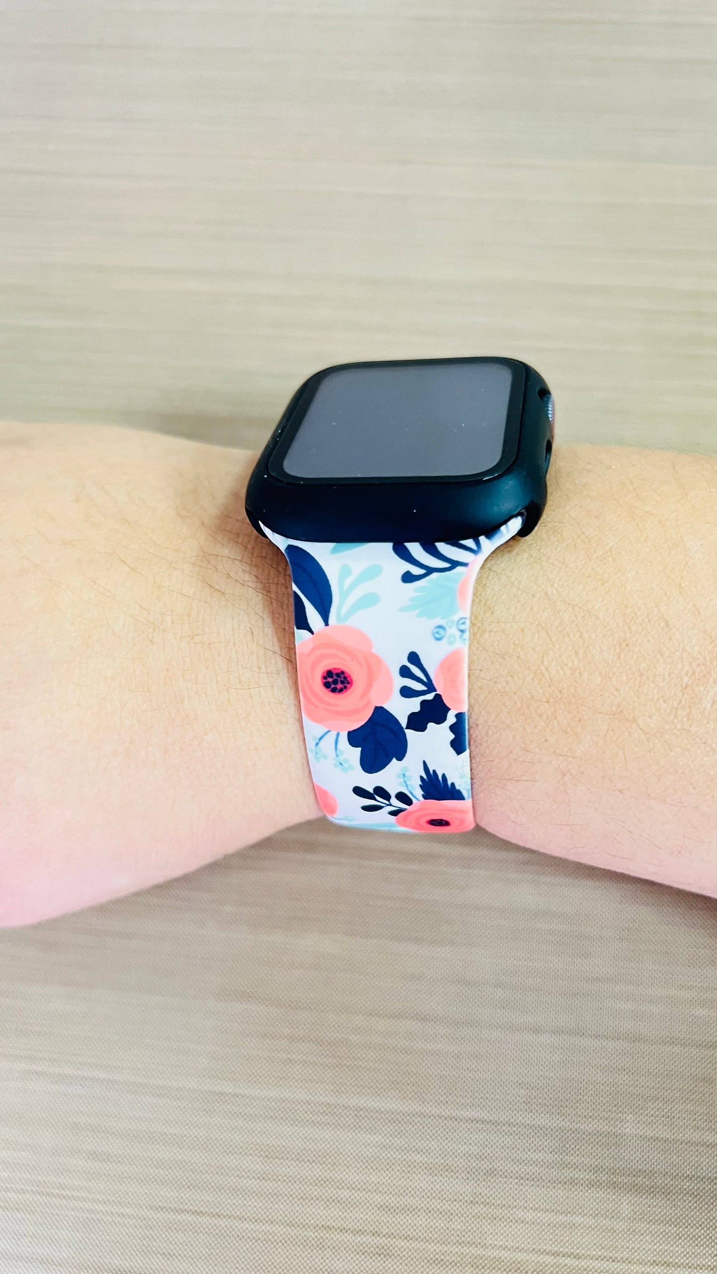 Coral Floral Silicone Apple Watch Band