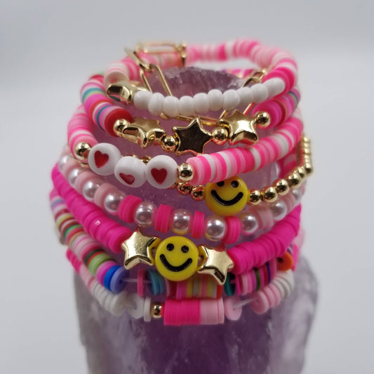 Smiley Face Heart Heishi Bracelets